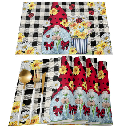 Spring Bee Daisy Gnome Table Mats Cotton