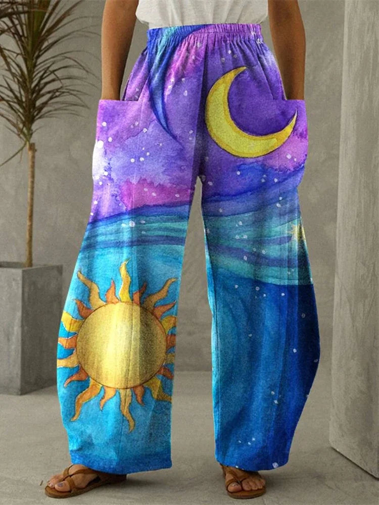 Galaxy Moon Stars Full Length Wide Leg Pants