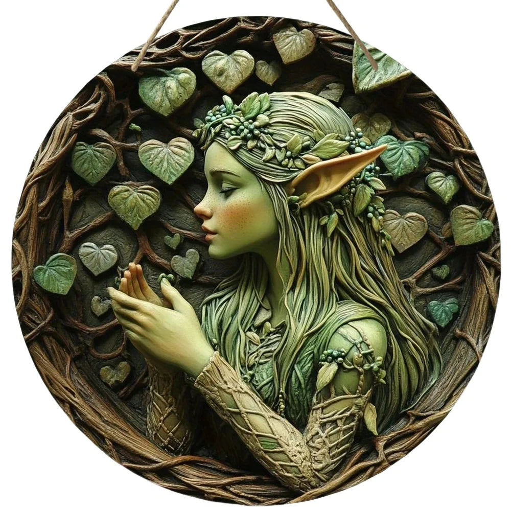 Tree Elf Circular Wooden Sign