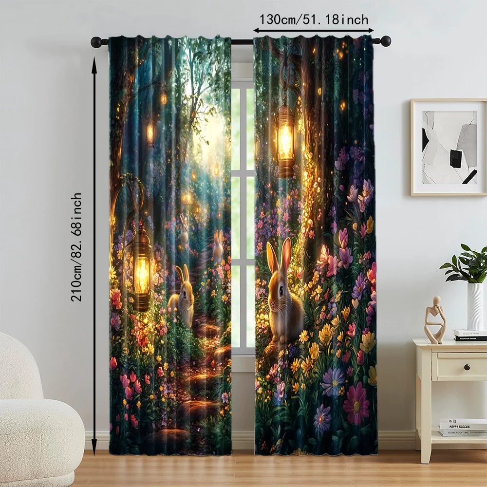 2 pcs, Polyester Curtains Spring Fairy Forest