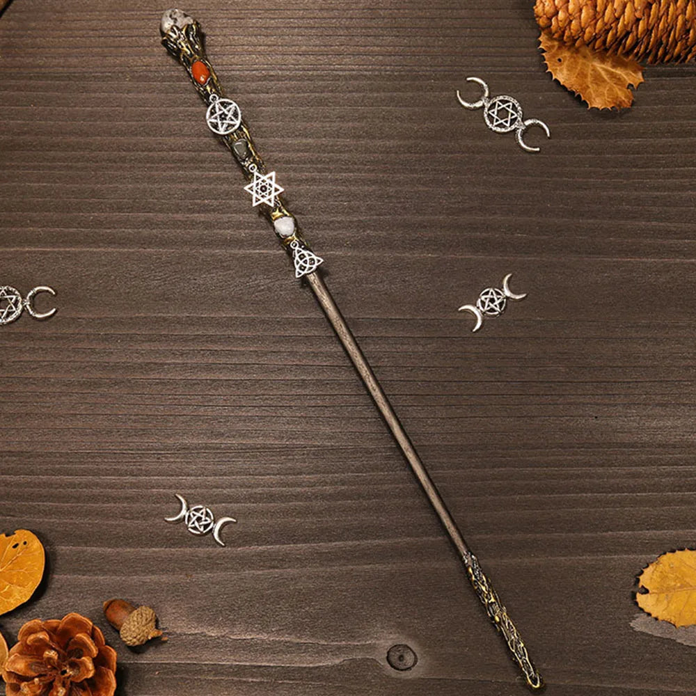 Natural Crystal Wiccan Wand Wood Handmade Unique