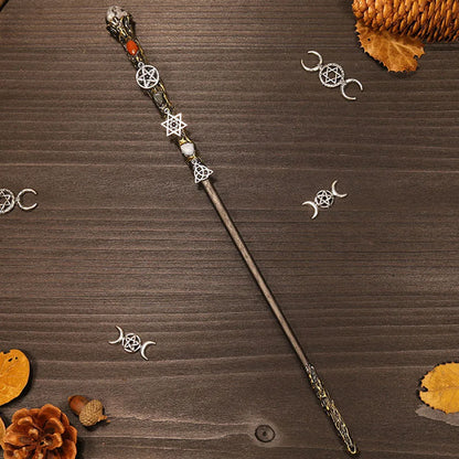 Natural Crystal Wiccan Wand Wood Handmade Unique