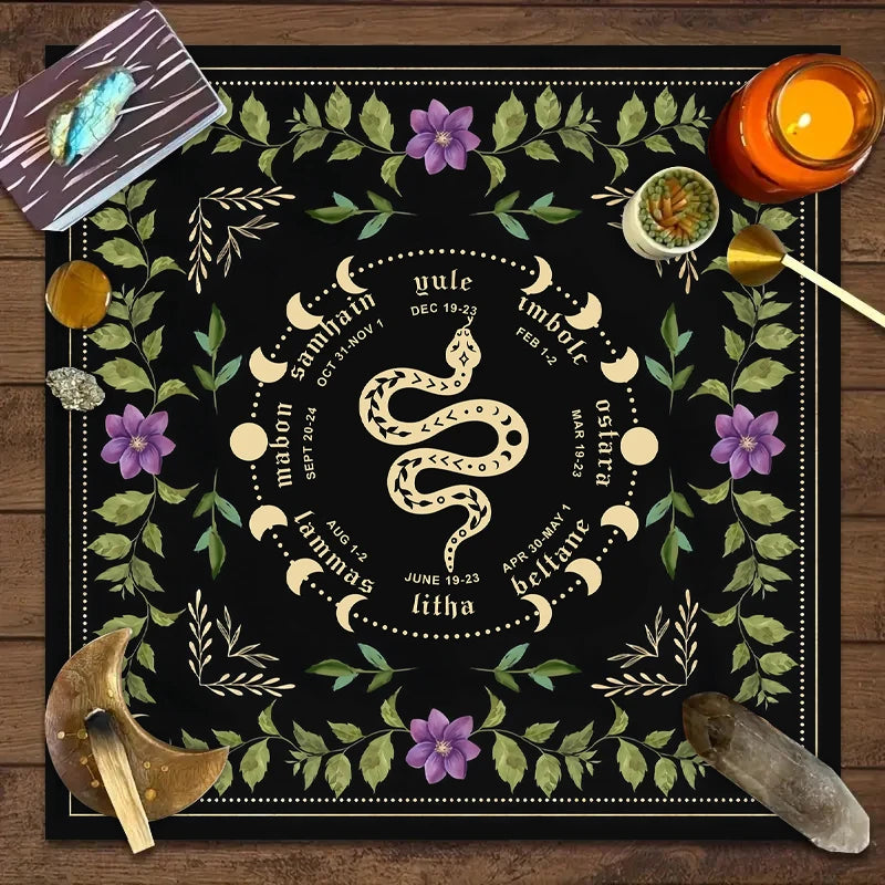 Tarot tablecloth snake shaped floral and plant print