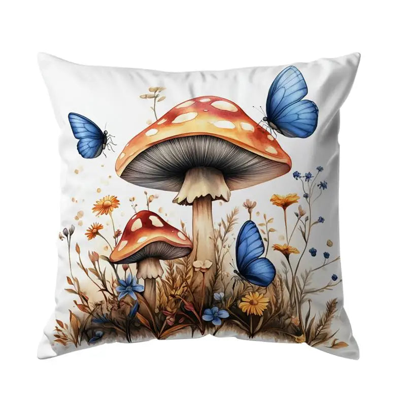 Mushrooms Butterflies Pillow Cover(pillows not included)