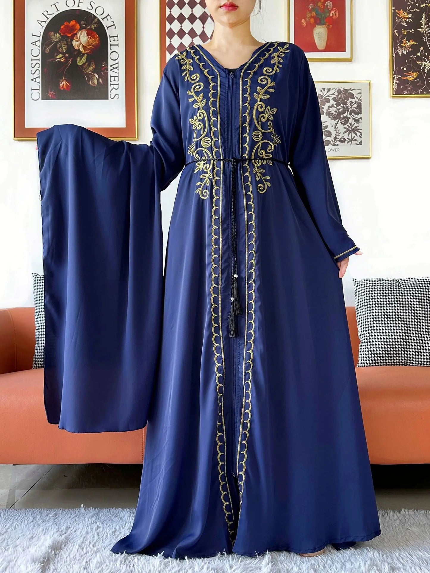 Elegant Women Abaya Long Sleeve Chiffon Dress