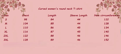 Butterfly Flower Pattern Printed Tail Hem Round Neck T-Shirt