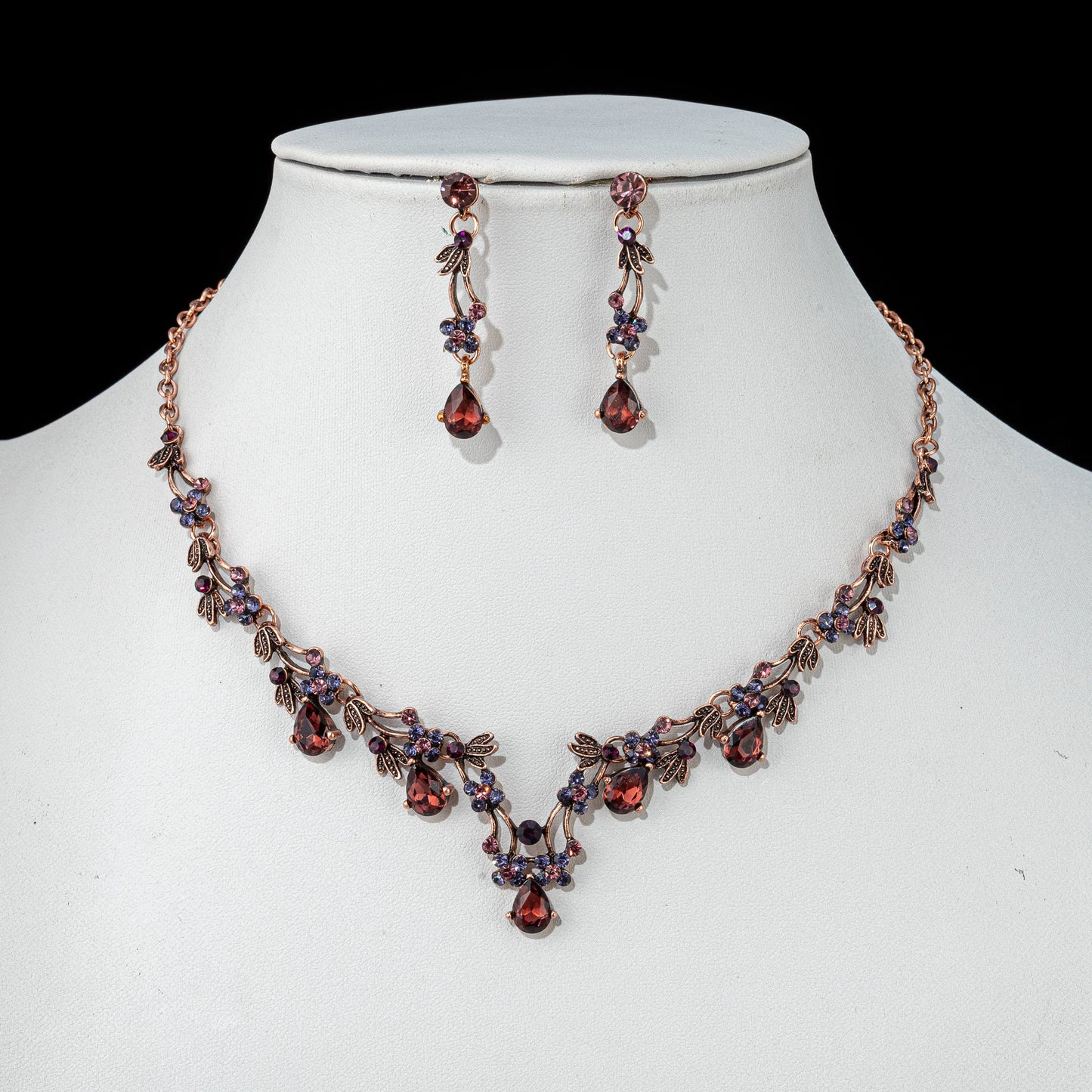 Vintage Crystal Geometric Necklace And Earrings Set