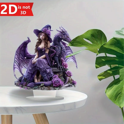 2D Bohemian witch & dragon desktop decor for home, office, or café.