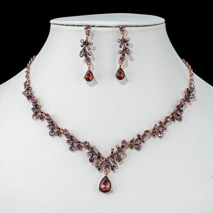 Vintage Crystal Geometric Necklace And Earrings Set