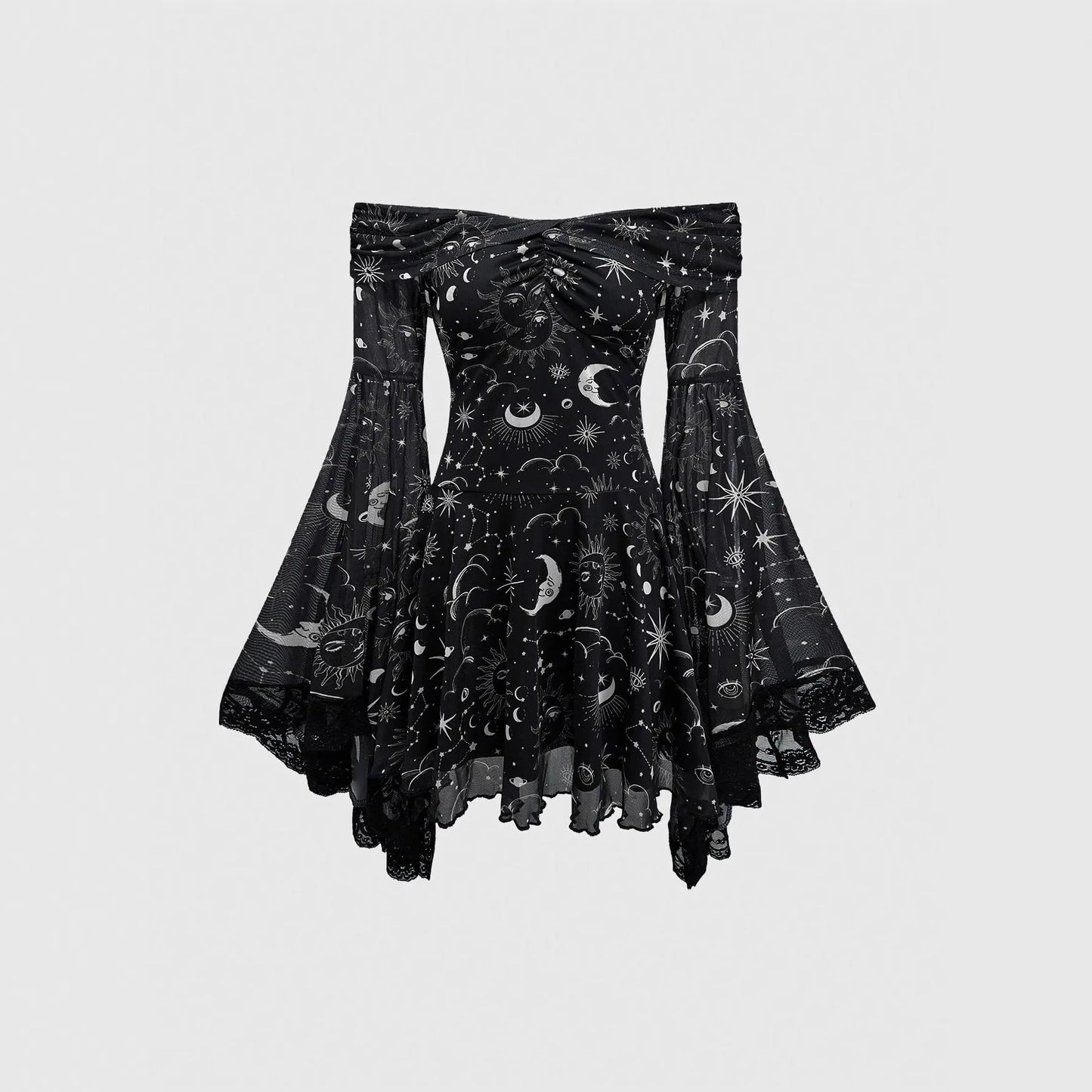 Gothic Style Vintage  Star Moon Long Sleeve A- Line Dress