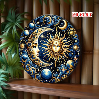 Vintage Metal Sign Celestial Sun and Moon Design