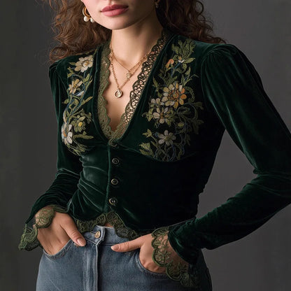 Women's Short Lace Splice V-neck Slim Fit