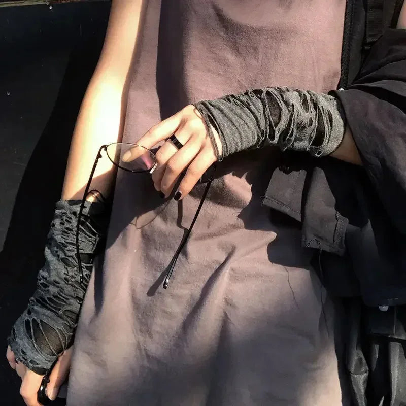 New Hot Sale Fashionable Simple Gothic Fingerless Gloves Unisex Tear Design Stretchy for Party Preparation and Durable