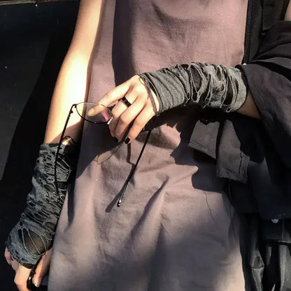 New Hot Sale Fashionable Simple Gothic Fingerless Gloves Unisex Tear Design Stretchy for Party Preparation and Durable