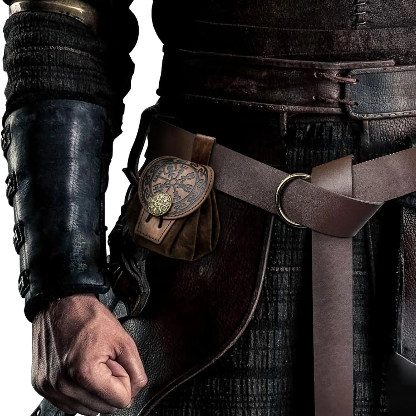 Steampunk Medieval Punk Style Fanny Packs for Men Pu Leather Coin Purse Hangable Belt Waist Bag Drawstring Hip Belt Bag Cosplay