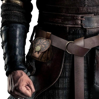 Steampunk Medieval Punk Style Fanny Packs for Men Pu Leather Coin Purse Hangable Belt Waist Bag Drawstring Hip Belt Bag Cosplay