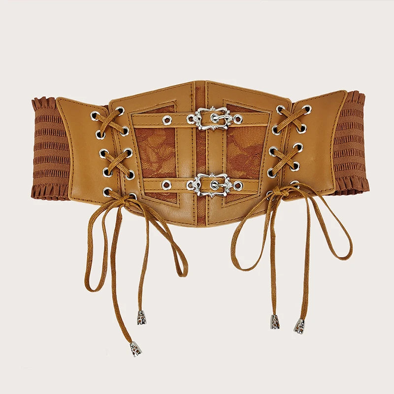 Elastic Plus Size Lace Corset Belts for Women Wide Stretch Cummerbunds Female Goth Punk Dress Corset Belt Brown White Waistband