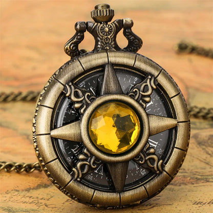 Hollow Sun Rhinestone Decorated Chic Bronze Quartz Pocket Watch Men Women Black Starry Roman Numerals Fob Chain Pendant Clock