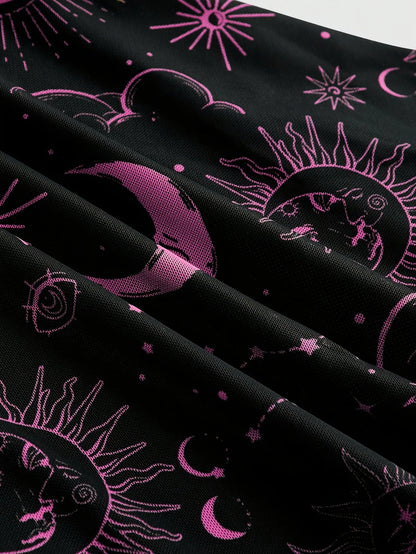 Gothic Style Vintage  Star Moon Long Sleeve A- Line Dress