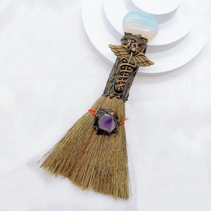 Natural Amethyst Crystal Love Heart Magic Broom