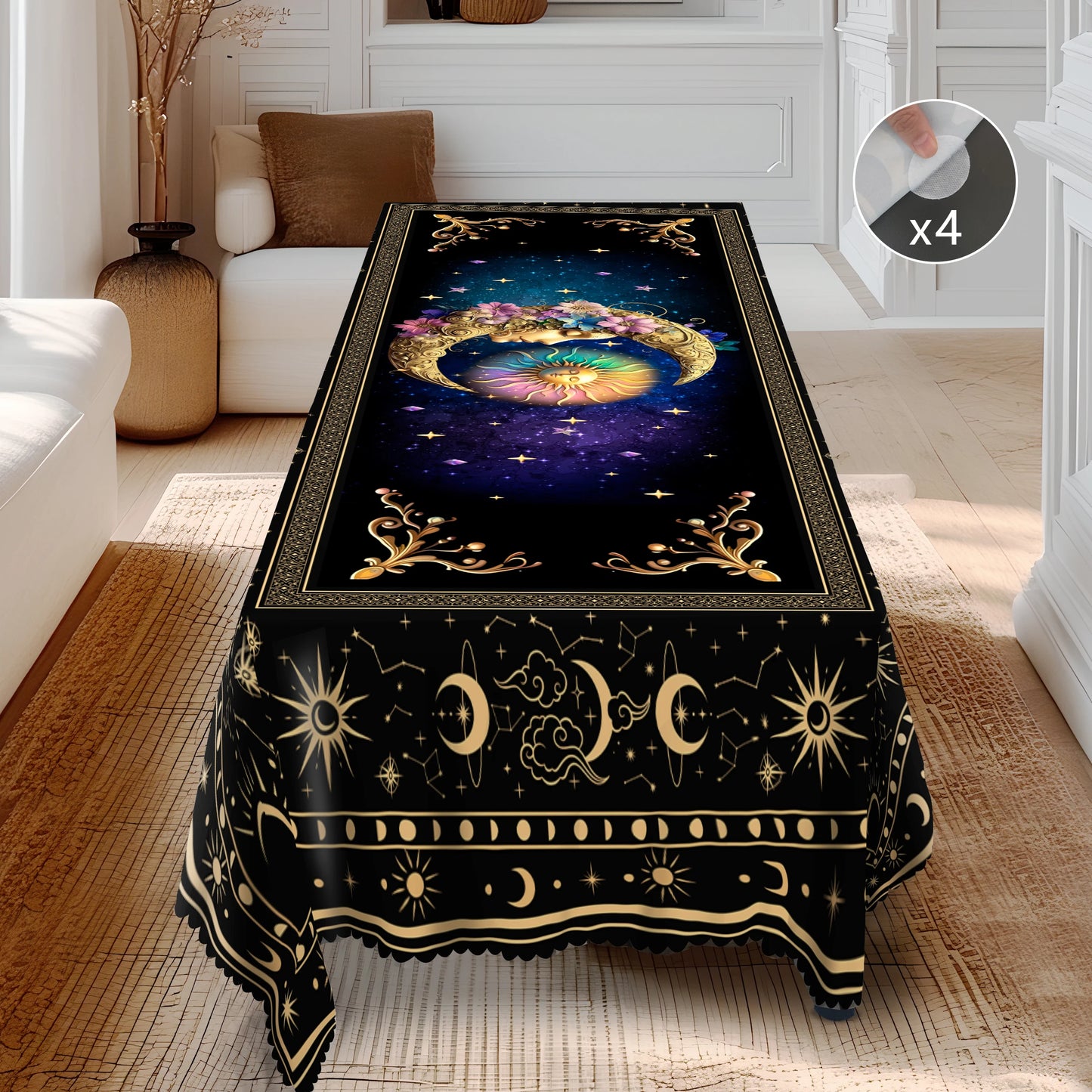 Bohemian Style Polyester Tablecloth + 4 Self-Adhesive Stickers