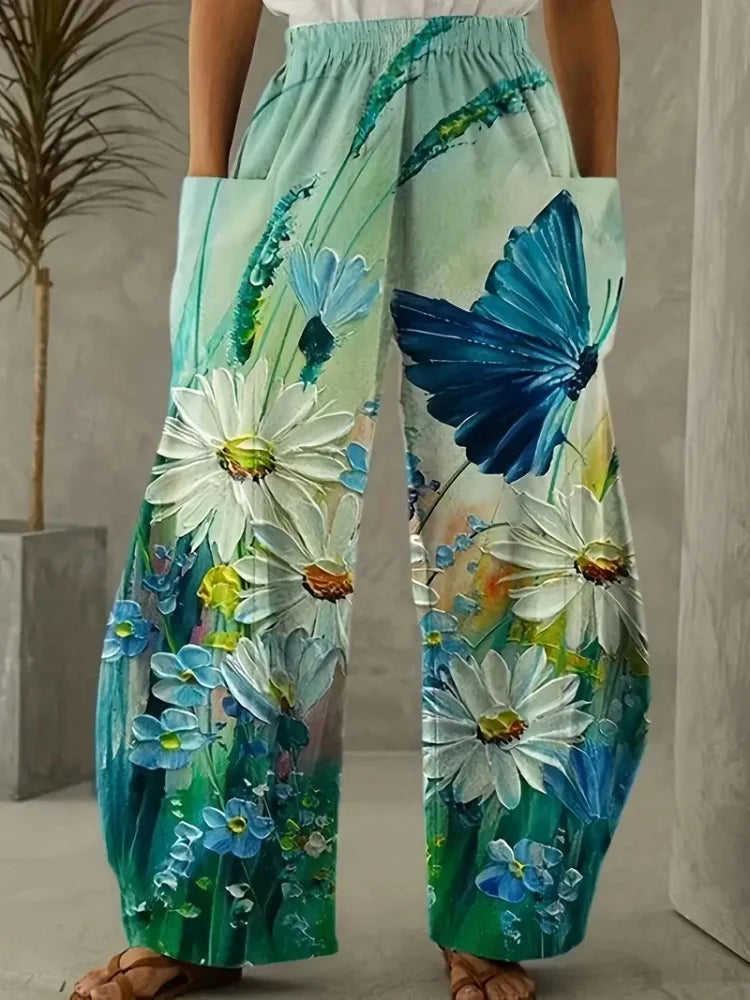 Simple And Fresh Butterfly Flower Print Women's Bloomers