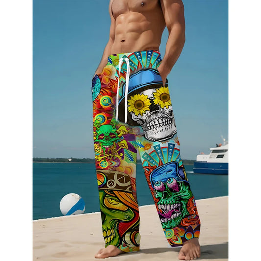 Men's Summer Fashion Casual Pants Skull Print