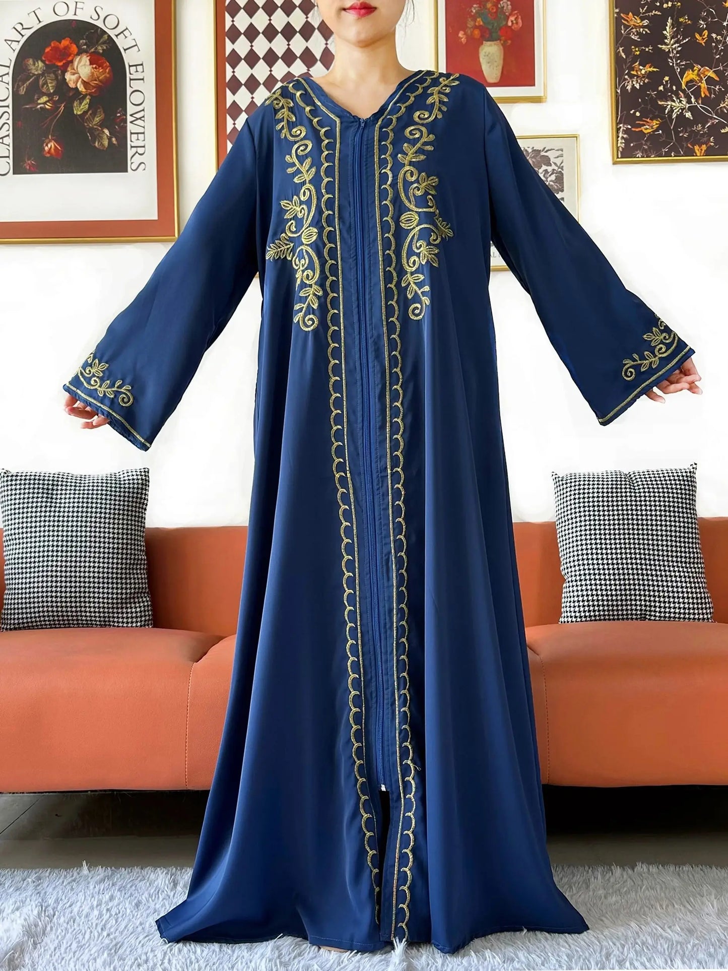 Elegant Women Abaya Long Sleeve Chiffon Dress