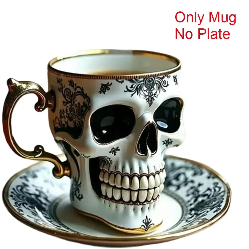 Skull Printed Resin Coffee Cups and Saucers