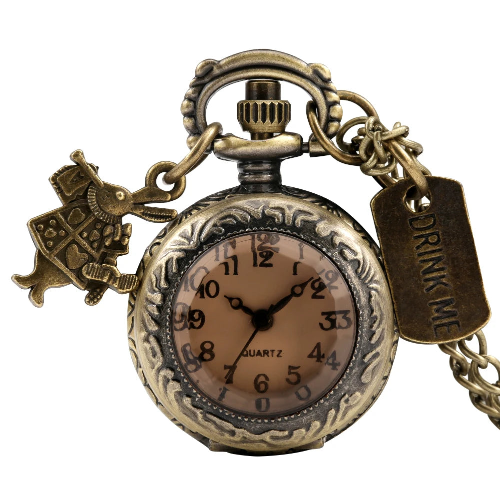 Vintage Quartz Lovely Rabbit Bronze Pocket Watch