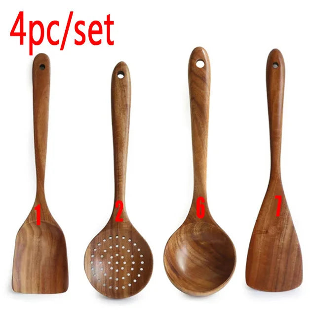 Wooden Cooking Spoons Smooth Teak