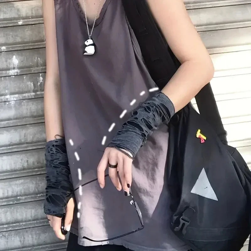 New Hot Sale Fashionable Simple Gothic Fingerless Gloves Unisex Tear Design Stretchy for Party Preparation and Durable