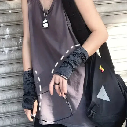 New Hot Sale Fashionable Simple Gothic Fingerless Gloves Unisex Tear Design Stretchy for Party Preparation and Durable