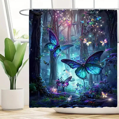 Butterfly print shower curtain