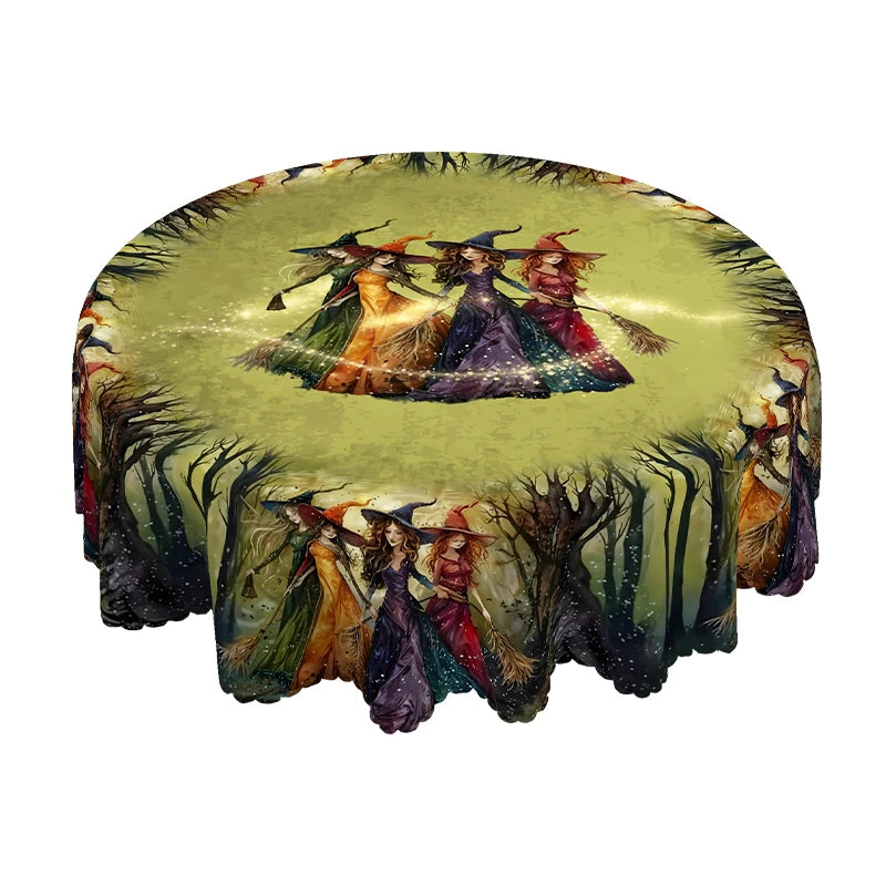 Retro Magic Broom Witch Pattern Tablecloth