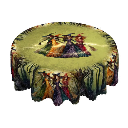 Retro Magic Broom Witch Pattern Tablecloth