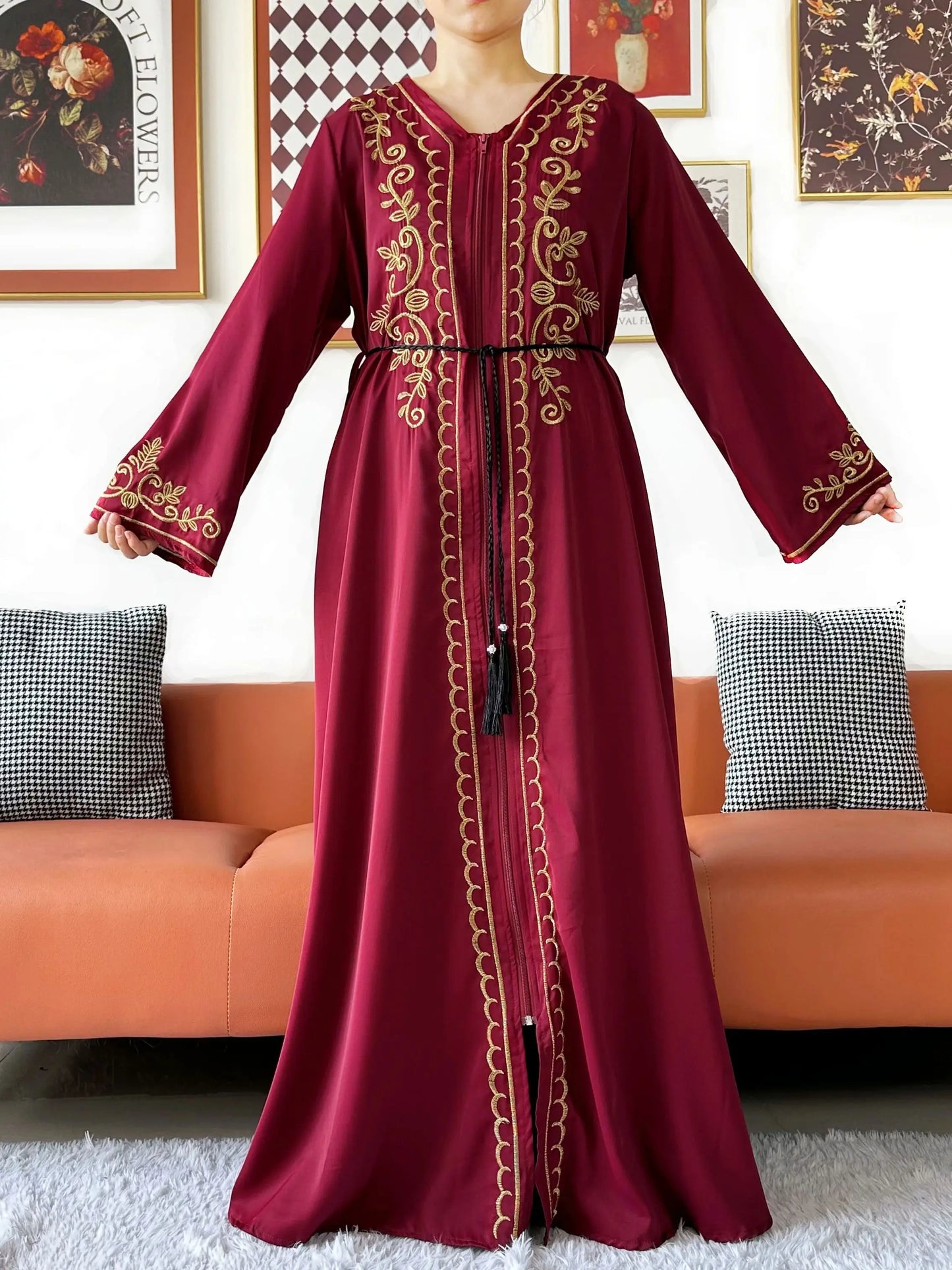 Elegant Women Abaya Long Sleeve Chiffon Dress