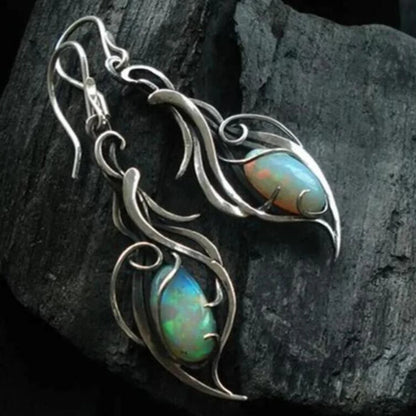 Silver Bohemian Opal Pendant Earrings