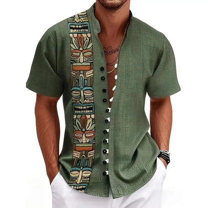 Men's Linen Short-Sleeved Shirt Ethnic Totem Print