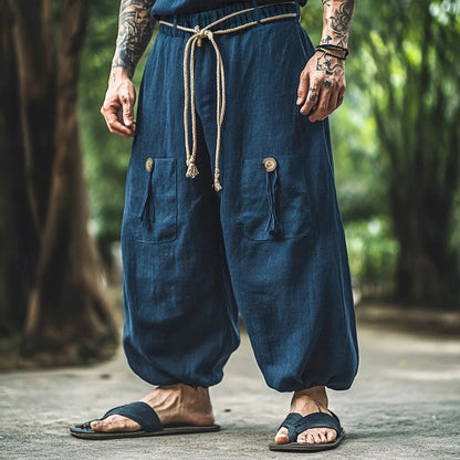 Casual Cotton And Linen Wide Leg Pants