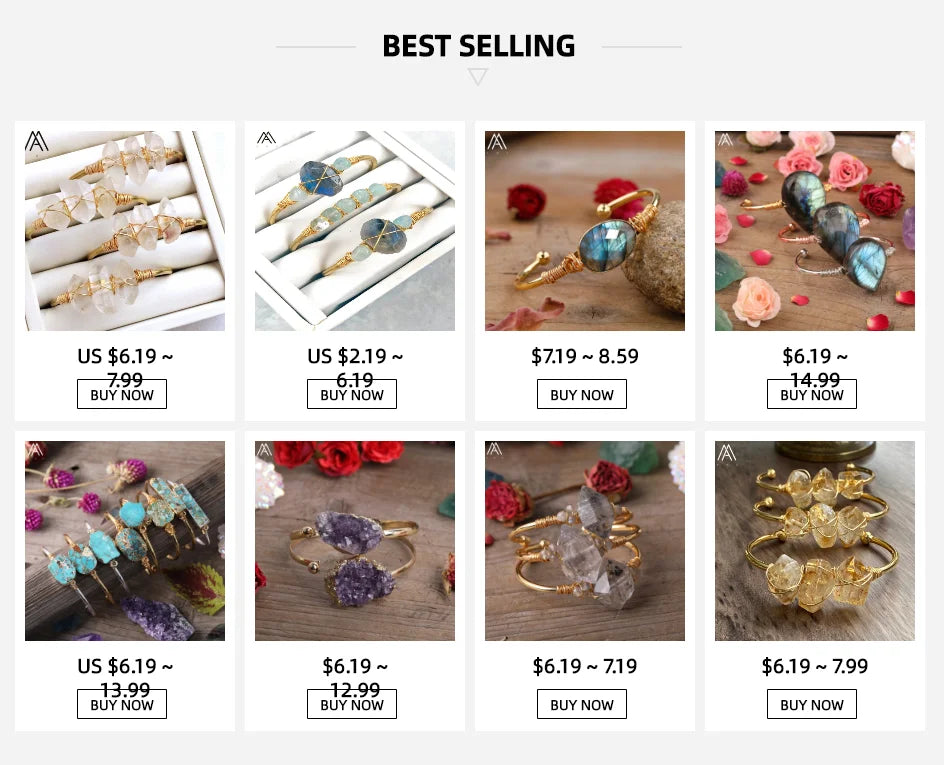 Natural White Quartz Chunky Beads Open Cuff Bangle Women Amethysts Quartz Round Beads Wire Wrap Gold Copper Open Bracelet