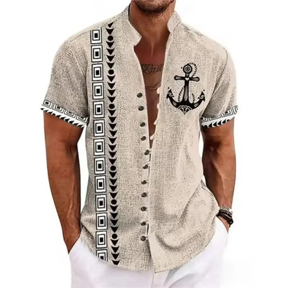 Men's Linen Short-Sleeved Shirt Ethnic Totem Print
