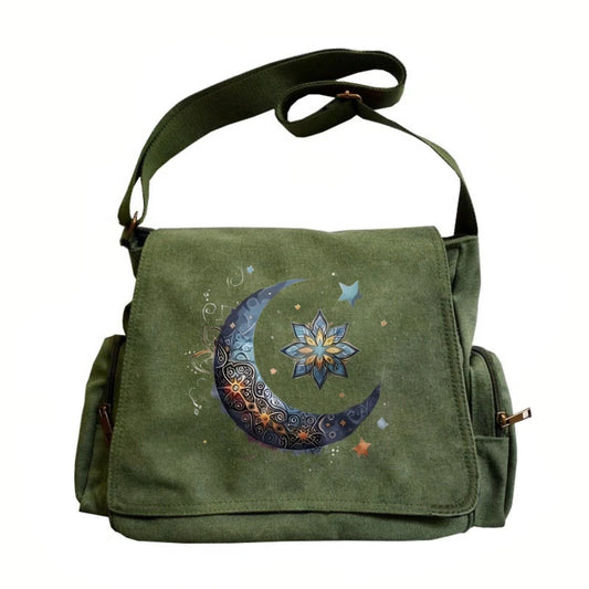 Vintage Women's Messenger Bag Canvas Moon Print Large Capacity