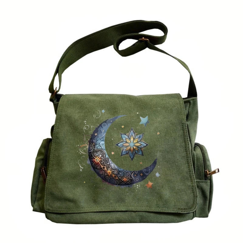 Vintage Women's Messenger Bag Canvas Moon Print Large Capacity