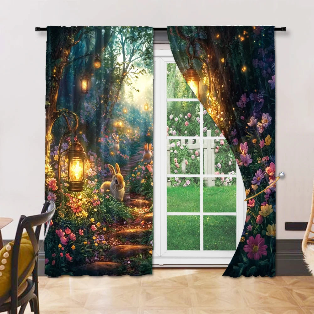 2 pcs, Polyester Curtains Spring Fairy Forest