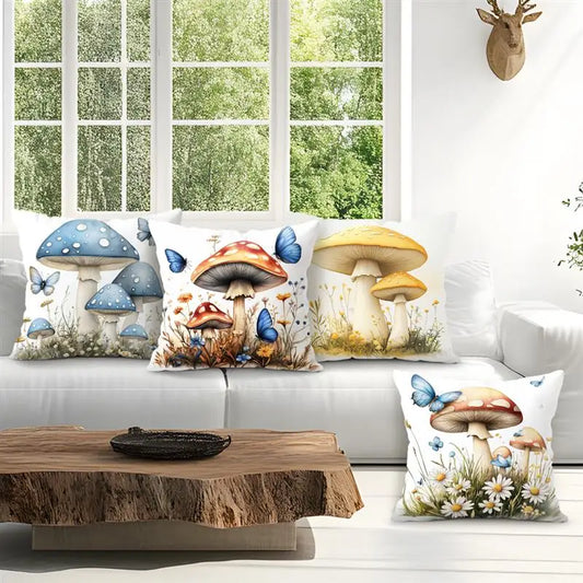 Mushrooms Butterflies Pillow Cover(pillows not included)