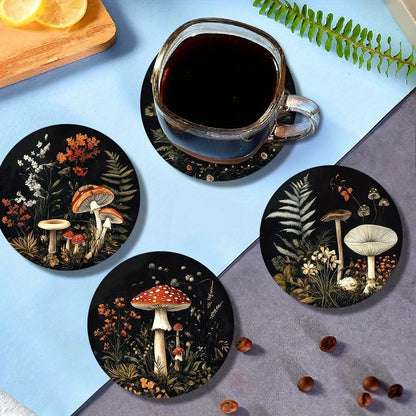 Set of 6 Mushroom Pattern Coasters Round