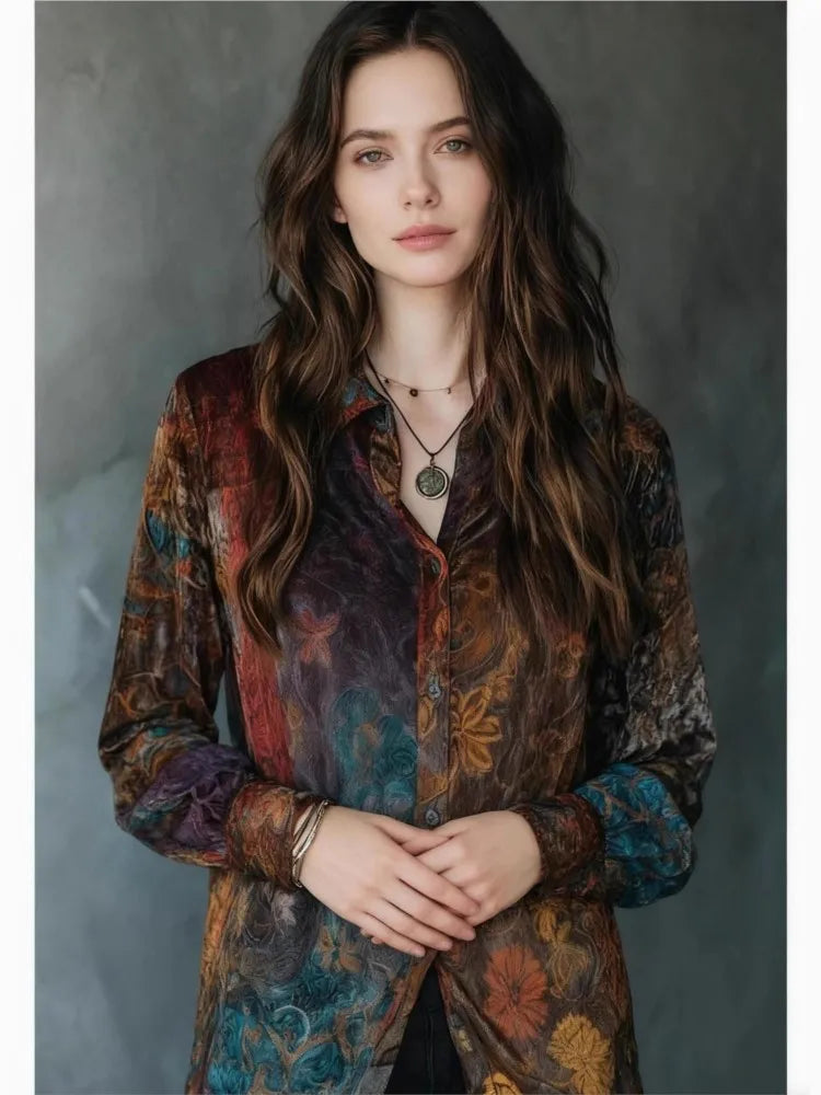 Casual Long Sleeve Button-Down Flower Print Shirt