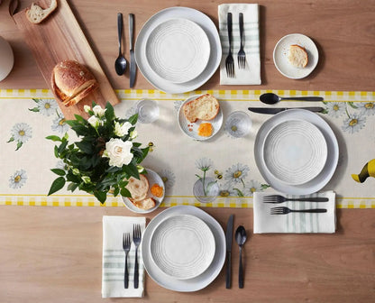 Spring Bee Gnomes Yellow Plaid Linen Table Runner