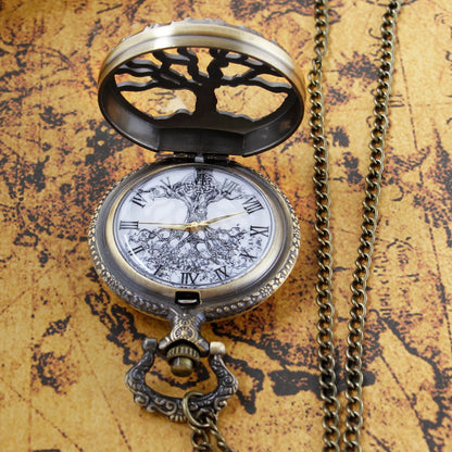 Bronze Hollow Tree of Life Quartz Pocket Watch